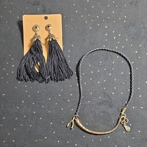 Chic Black Tassel Earrings with Gold Accents